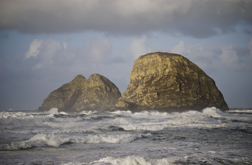 Waves break near Three Arch Rocks Oceanside Oregon United States of America Canvas Art - Robert L Potts  Design Pics (19 x 12)