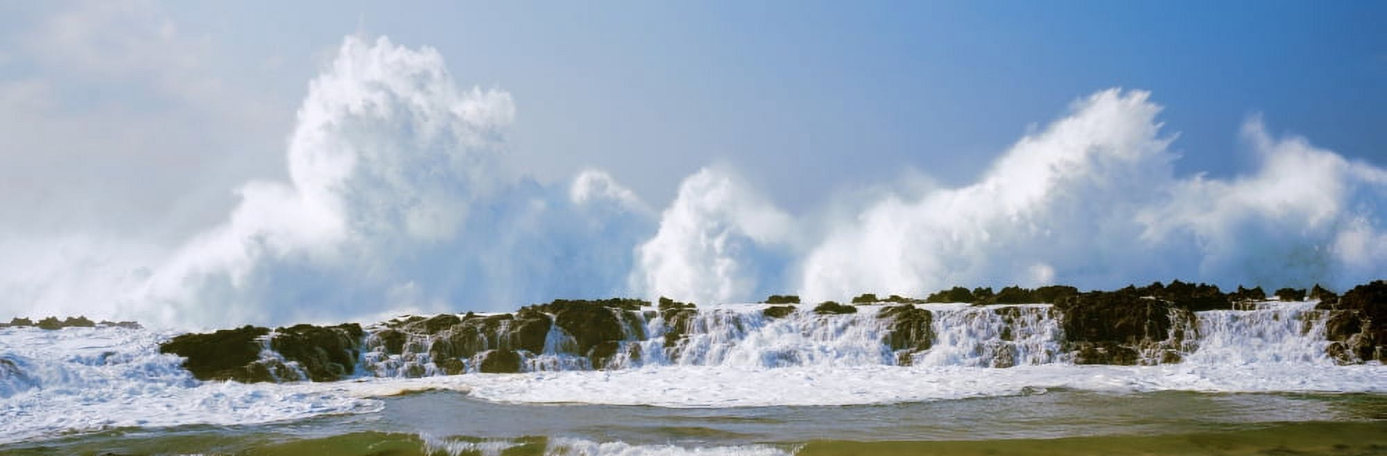 Waves breaking at rocks Oahu Hawaii USA Canvas Art - Panoramic Images (27 x 9)