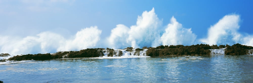 Waves breaking at rocks Oahu Hawaii USA Canvas Art - Panoramic Images (27 x 9)