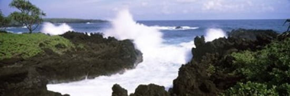 Waves breaking at the coast Hana Coast Black Sand Beach Hana Highway Waianapanapa State Park Maui Hawaii USA Canvas Art - Panoramic Images (18 x 6)