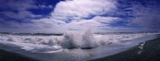 Waves breaking at the coast Iceland Canvas Art - Panoramic Images (30 x 12)