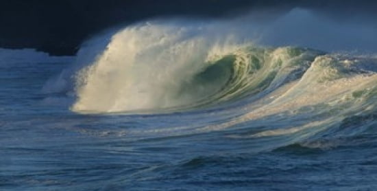 Waves breaking in the pacific ocean Waimea Bay Oahu Hawaii USA Canvas Art - Panoramic Images (24 x 12)