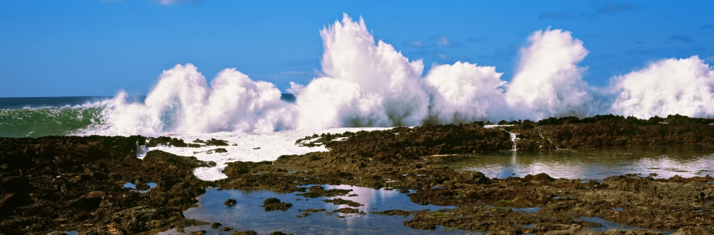 Waves breaking on cove Oahu Hawaii USA Canvas Art - Panoramic Images (36 x 12)