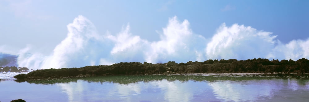 Waves breaking on cove Oahu Hawaii USA Canvas Art - Panoramic Images (36 x 12)