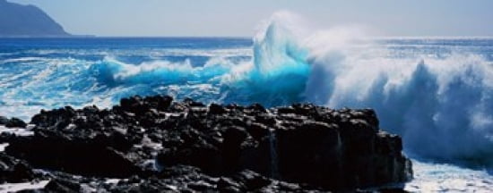 Waves breaking on rocks Canvas Art - Panoramic Images (30 x 12)