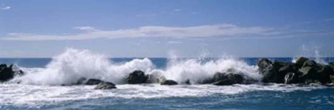 Waves breaking on rocks Chiavari Liguria Italy Canvas Art - Panoramic Images (18 x 6)