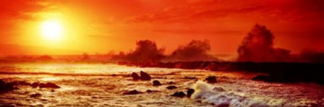 Waves breaking on rocks in the ocean Three Tables North Shore Oahu Hawaii USA Canvas Art - Panoramic Images (18 x 6)