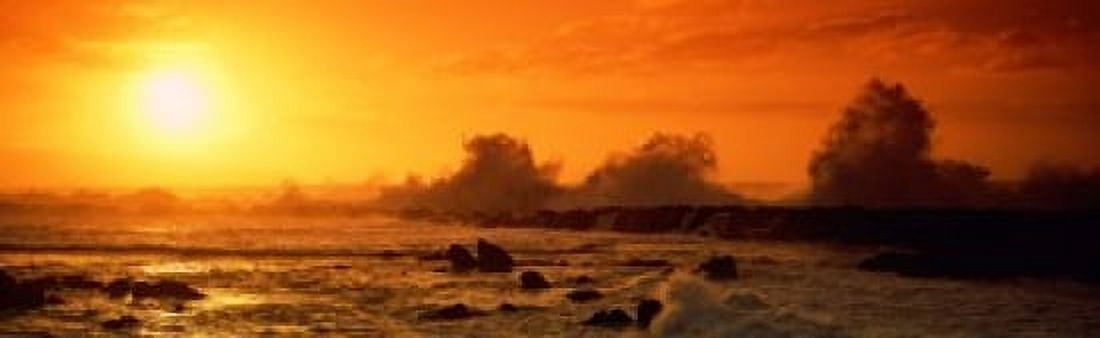 Waves breaking on rocks in the ocean Three Tables North Shore Oahu Hawaii USA Canvas Art - Panoramic Images (18 x 6)