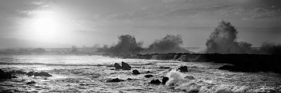 Waves breaking on rocks in the ocean Three Tables North Shore Oahu Hawaii USA Canvas Art - Panoramic Images (36 x 12)