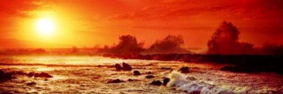 Waves breaking on rocks in the ocean Three Tables North Shore Oahu Hawaii USA Canvas Art - Panoramic Images (36 x 12)