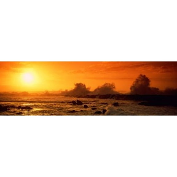 Waves breaking on rocks in the ocean, Three Tables, North Shore, Oahu, Hawaii, USA Poster Print (18 x 6)