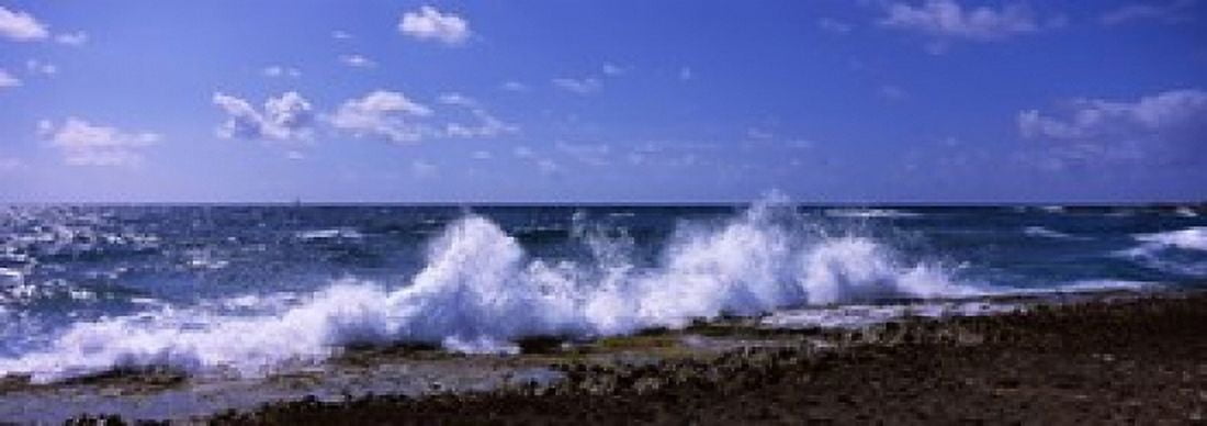 Waves breaking on the coast East End Anguilla Canvas Art - Panoramic Images (18 x 7)