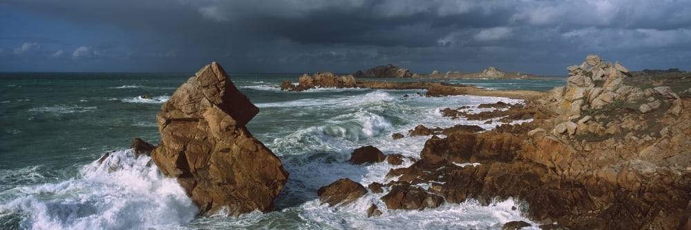 Waves breaking on the coast Le Diben Morlaix Bay Finistere Brittany France Canvas Art - Panoramic Images (36 x 12)