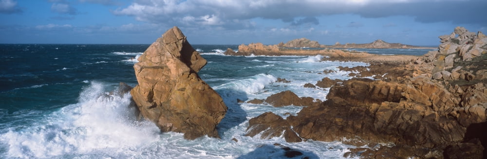 Waves breaking on the coast Le Diben Morlaix Bay Finistere Brittany France Canvas Art - Panoramic Images (36 x 12)