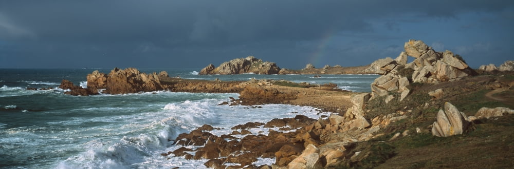 Waves breaking on the coast Le Diben Morlaix Bay Finistere Brittany France Canvas Art - Panoramic Images (36 x 12)