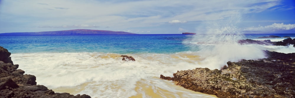 Waves breaking on the coast Maui Hawaii USA Canvas Art - Panoramic Images (27 x 9)