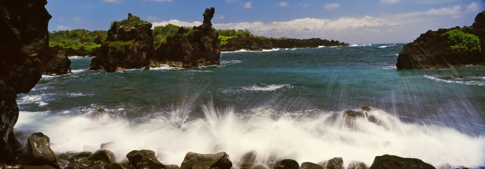 Waves breaking on the coast Oahu Hawaii USA Canvas Art - Panoramic Images (27 x 9)