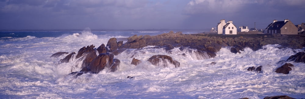 Waves breaking on the coast Saint-Guenole Finistere Brittany France Canvas Art - Panoramic Images (27 x 9)