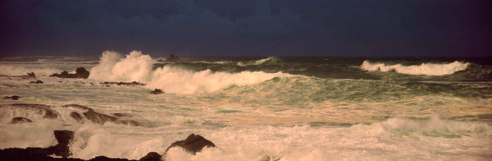 Waves breaking on the coast Saint Guenole Finistere Brittany France Canvas Art - Panoramic Images (36 x 12)