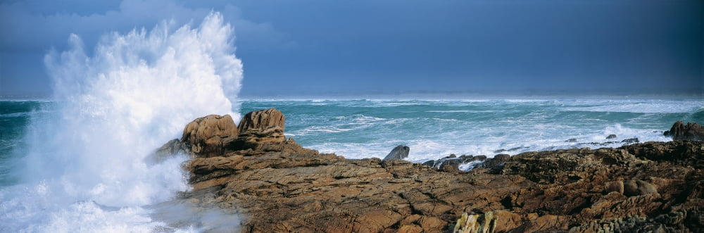 Waves breaking on the coast Saint Guenole Finistere Brittany France Canvas Art - Panoramic Images (36 x 12)