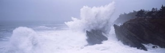 Waves breaking on the coast Shore Acres State Park Oregon USA Canvas Art - Panoramic Images (36 x 12)