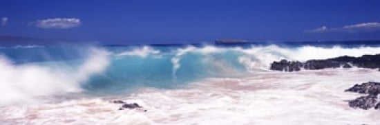 Waves breaking on the rocks Big Beach Makena Maui Hawaii USA Canvas Art - Panoramic Images (36 x 12)