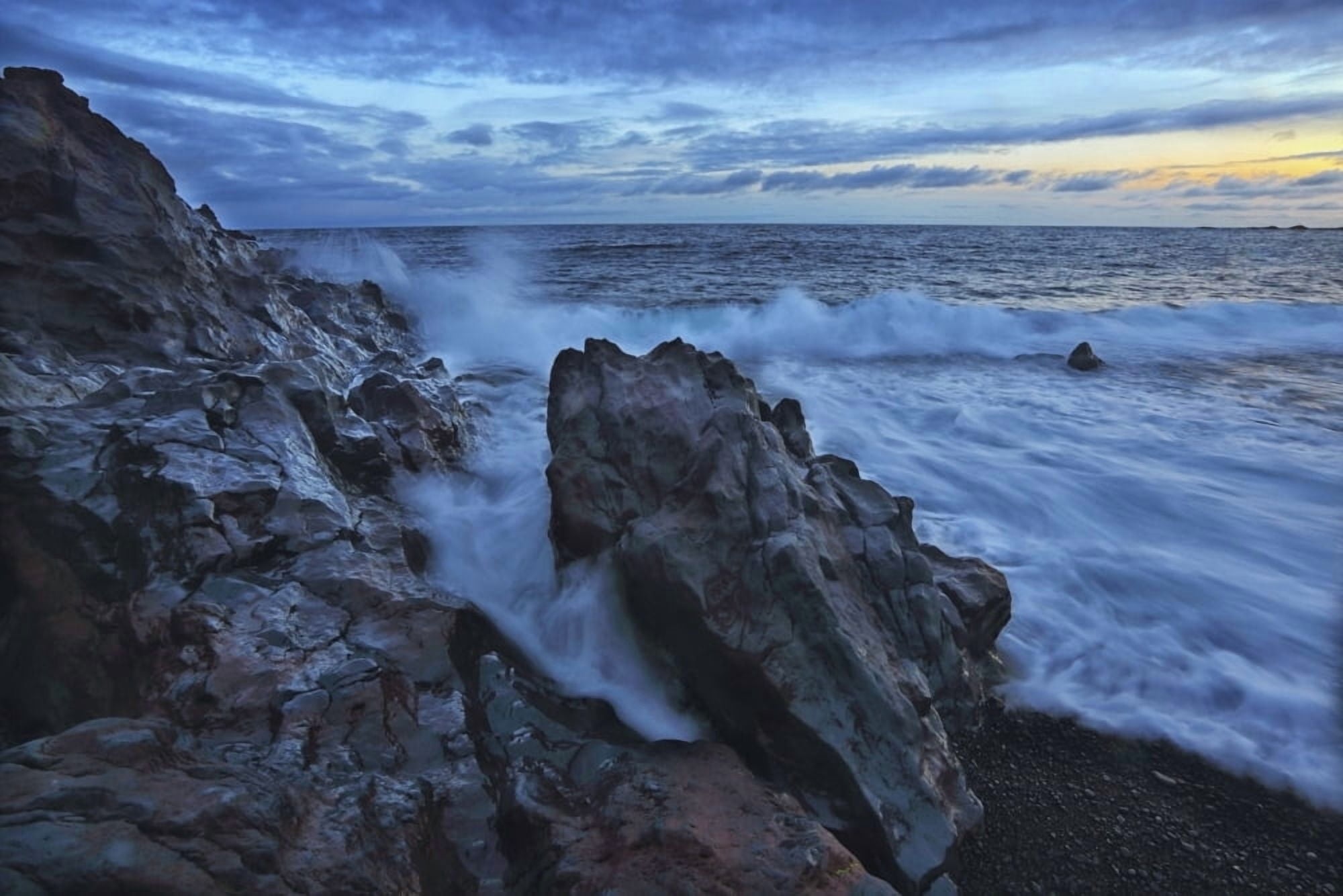 Waves crash over the shoreline along the beach of djupalonssandur iceland Canvas Art - Robert Postma Design Pics (19 x 12)