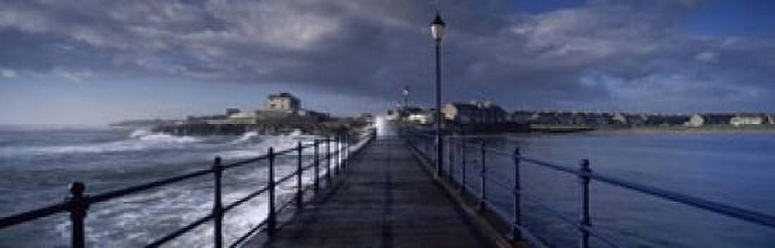 Waves crashing against a jetty Amble Northumberland England Canvas Art - Panoramic Images (18 x 6)