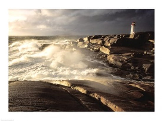 Waves crashing against rocks Peggys Cove Lighthouse Peggys Cove Nova Scotia Canada Canvas Art - (24 x 18)