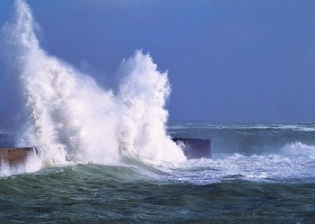 Waves crashing at Lomener harbor Morbihan Brittany France Canvas Art - Panoramic Images (36 x 26)