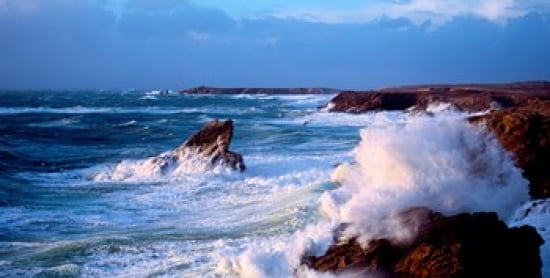 Waves crashing on rocks at wild coast Quiberon Morbihan Brittany France Canvas Art - Panoramic Images (24 x 12)