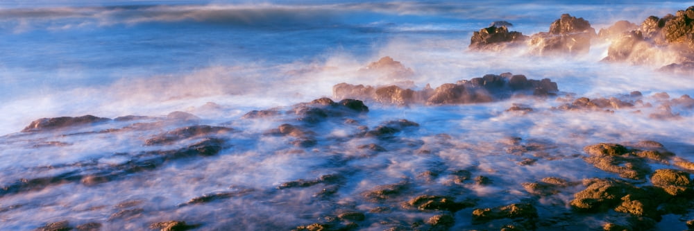 Waves crashing on rocks during fog Las Rocas Baja California Sur Mexico Canvas Art - Panoramic Images (36 x 12)