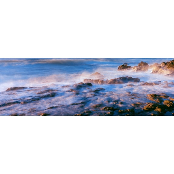 Waves crashing on rocks during fog, Las Rocas, Baja California Sur, Mexico Poster Print (27 x 9)