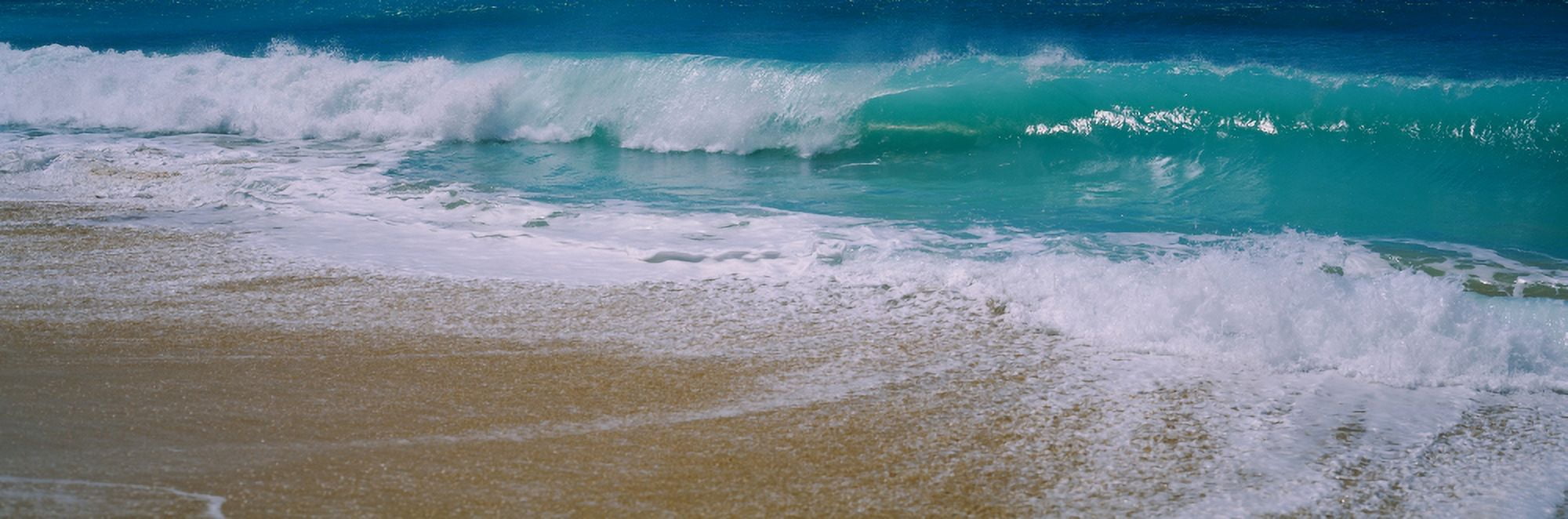 Waves crashing on the beach Kauai Hawaii USA Canvas Art - Panoramic Images (27 x 9)