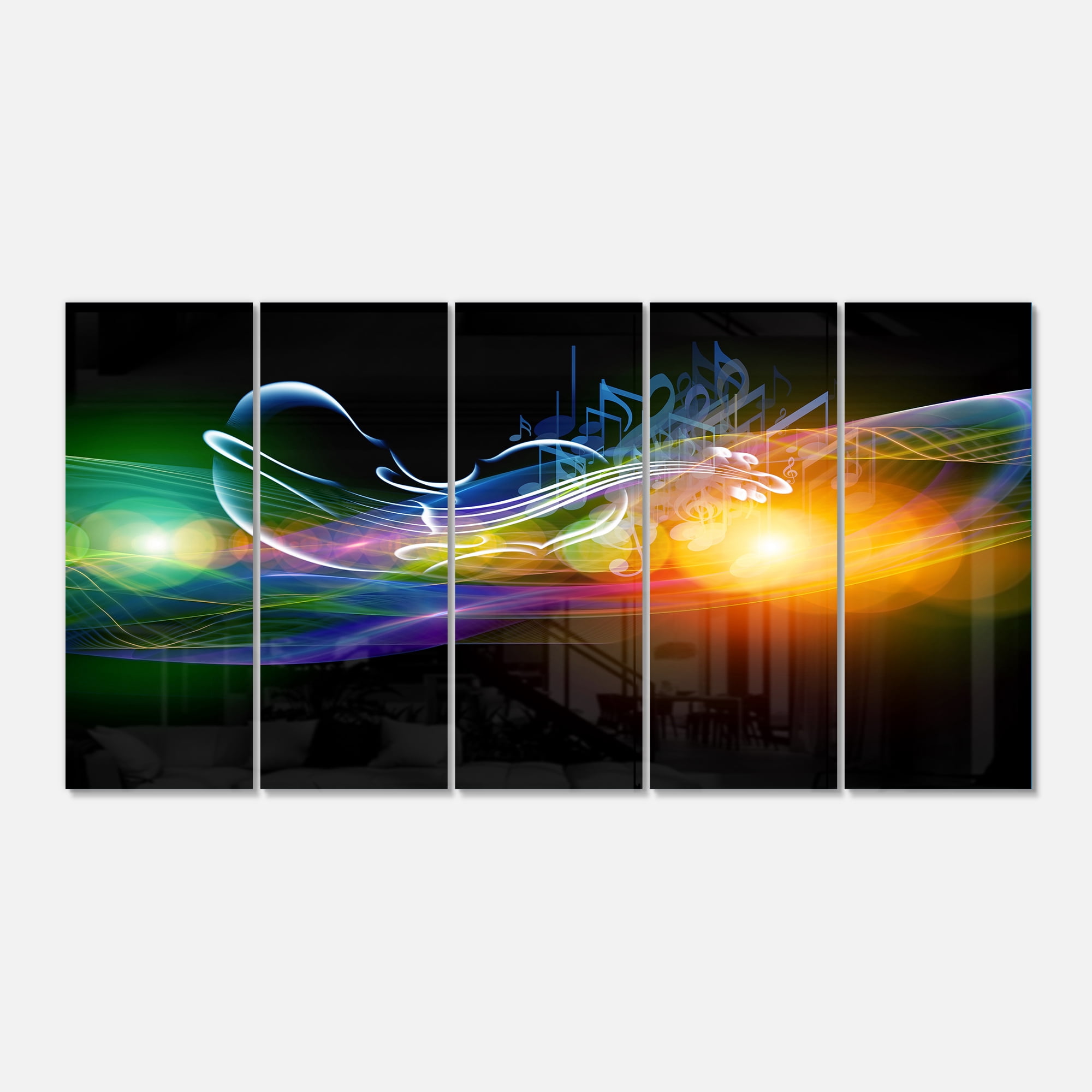 Waves of Music Fractal Design 28 in x 60 in Painting Art Prints, by Designart