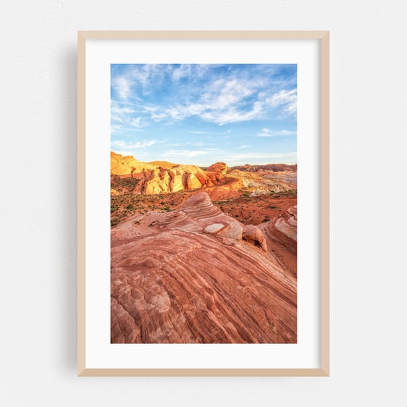 Waves of Time - Moapa Valley Nevada Photography Desert Nature Landscape Scenic Sunset Travel Poster Minimalist Oak Framed Wall Art Print 5 x 7 inches