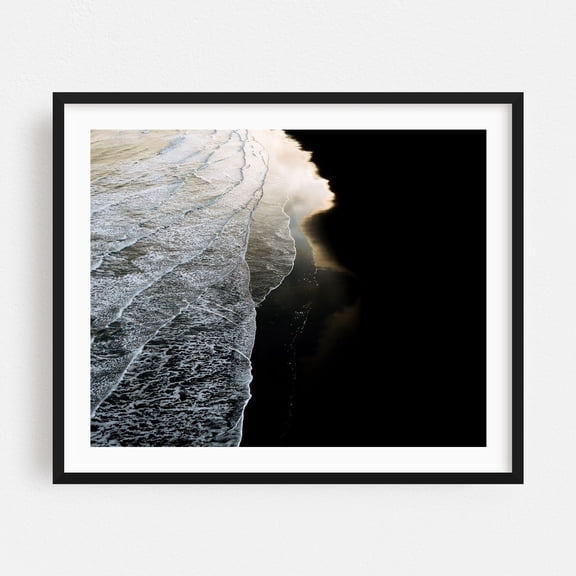 Waves on the Edge - Iceland Photography Waves Beach Ocean Coastal Abstract Seascape Minimalist Black Framed Wall Art Print 18 x 24 inches
