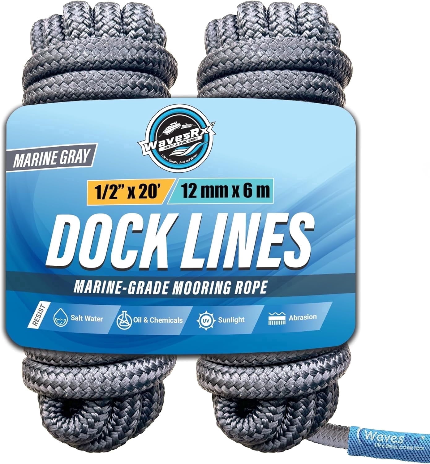 WavesRx 1/2” x 20’ (2PK) High-Performance Dock Lines for Boats and ...