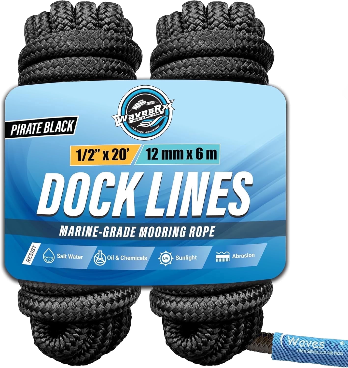 WavesRx 1/2” x 20’ (2PK) Premium Dock Lines for Boat & Pontoon | Double ...