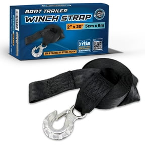 WavesRx 2" x 20' Boat Trailer Winch Strap Replacement with Marine Grade Stainless Steel Hook