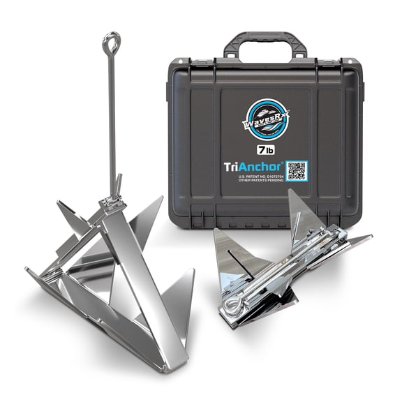 WavesRx 7lb TriAnchor - Stainless Steel Folding Anchor for PWC,Jet Ski & Skiff Boat Anchoring I Ingenious Patent Pending Design Sets Faster & Holds Better Than Grapnel, Fluke, Mushroom or Cube Anchor