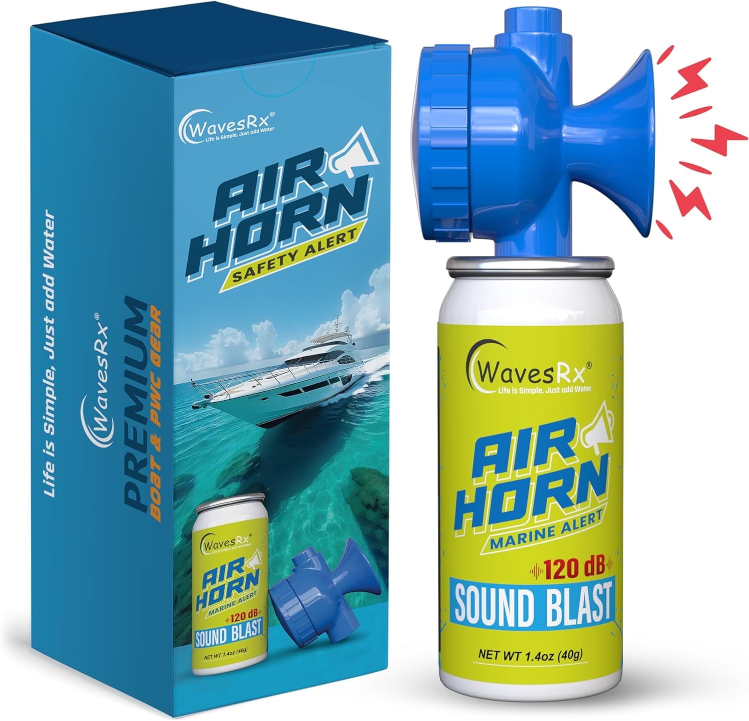WavesRx Marine Air Horn – Coast Guard Approved Boat Horn for Safety & Fog Alerts | Loud 120 dB Sound Blast Reaches ½ Mile