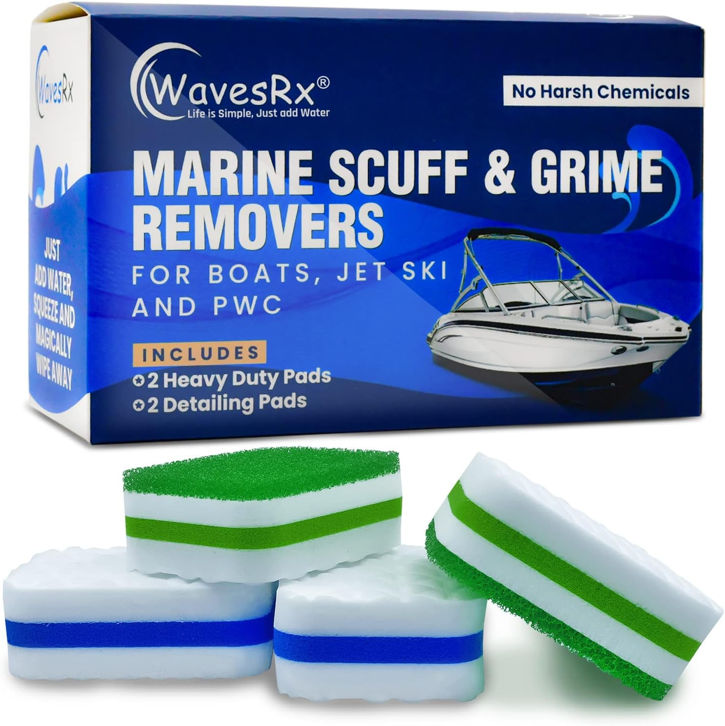 WavesRx Marine Grime & Scuff Remover Pads | Boat Cleaning Supplies & Polishing Sponges for Boats &Jet Skis