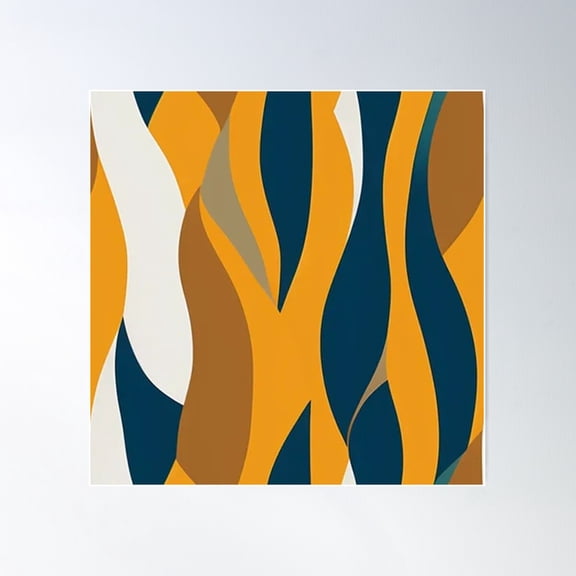 Wavey Tan And Blue 70S Funky Fabric Pattern Poster Wall Art, Modern Wall Decor For Living Room Bedroom, 30x30 UNFRAMED