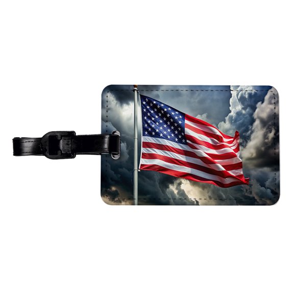 Waving American Flag After Storm Patriotic United States Faux Leather Travel Luggage Tag