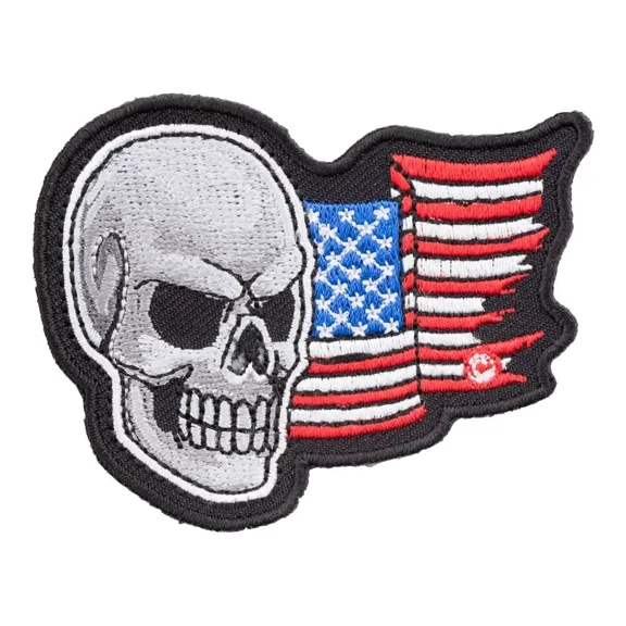 Waving American Flag Skull Patch, Patriotic US Flag Patches