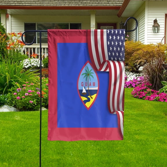 Waving American Guamanian Guam USA Friendship Patriotic Proud Garden Flag, Double-Sided Outdoor Yard Decor 11.5 x 17.5 Inch