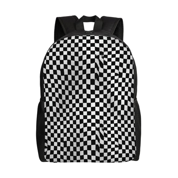 Waving Checkered Flag Backpack with 15 Inch Laptop Compartment,Water-Resistant Daypack, Large Capacity Backpack with Adjustable Breathable Shoulder Straps for Daily Use Travel Gym