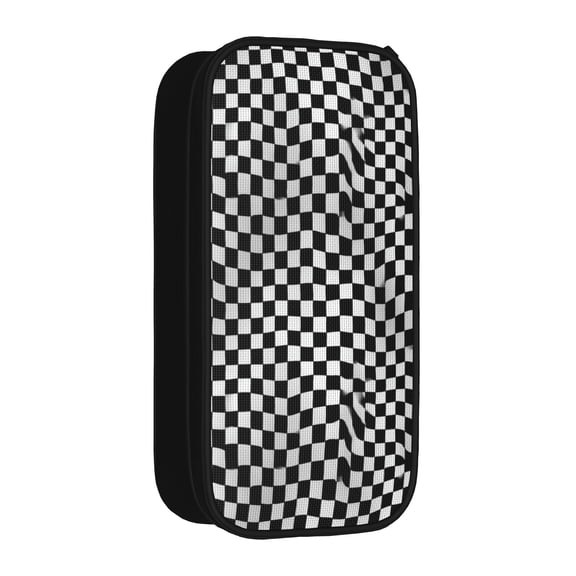 Waving Checkered FlagPencil Case,Double Layer Pencil Pouch Organizer,Pen Case with Multiple Compartments Elastic Slots,Portable Office Supplies Storage Bag Travel Organizer Bag
