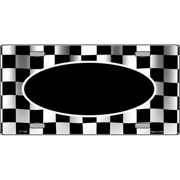 Waving Checkered Racing Flag License Plates- Ovals in the Middle